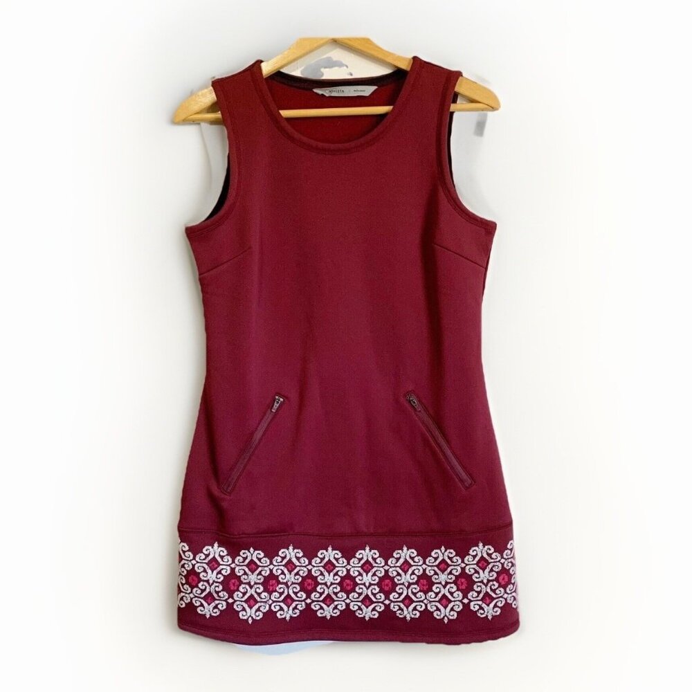 Athleta Women’s Hot When You're Not Fleece Burgundy Dress Small Zip Pockets